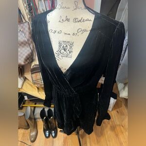 Paige M Elegant Black Velvet wrap Dress - belt missing